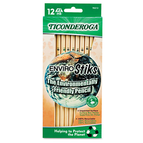 Dixon Ticonderoga EnviroStiks Pencil, HB (#2), Black Lead, Natural Woodgrain Barrel, Dozen