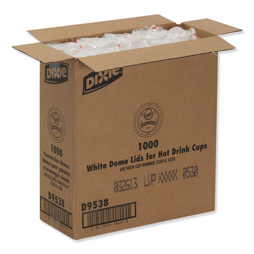 Dixie Dome Hot Drink Lids, 8oz Cups, White, 100/Sleeve, 10 Sleeves/Carton
