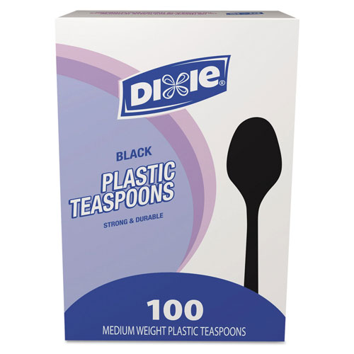 Dixie Plastic Cutlery, Heavy Mediumweight Teaspoons, Black, 1,000/Carton