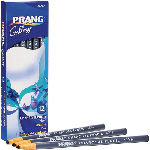Prang Charcoal Pencils, Self-Sharpening, Hard, 12/Pk, Bk