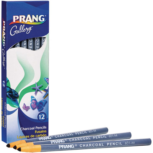 Prang Charcoal Pencils, Self-Sharpening, Medium, 12/Pk, Bk