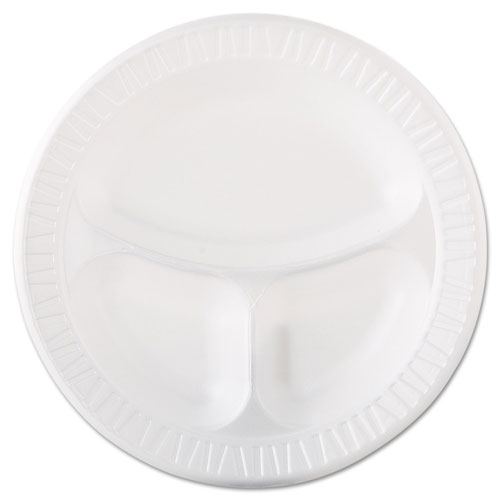 Dart Laminated Foam Dinnerware, Plate, 3-Comp, 10 1/4", White, 125/Pk, 4 Pks/Ctn