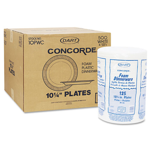 Concorde Non-Laminated Foam Plates, 9 dia, White, 125/Pack