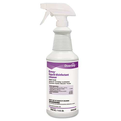 Diversey Envy Liquid Disinfectant Cleaner, Lavender, 32 oz Spray Bottle, 12/Carton