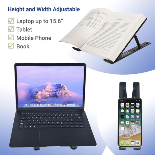 First-Base Portable and Adjustable Laptop/Tablet Stand, Notebook, Tablet, Cell Phone Support, Aluminum Alloy, Black