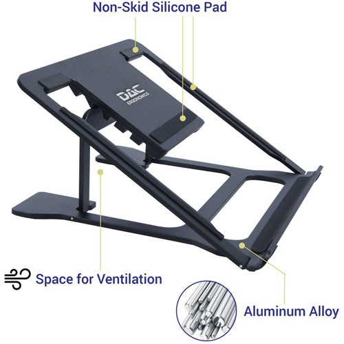 First-Base Portable Laptop Stand With 6 Height Levels, Notebook, Tablet Support, Aluminum Alloy, Black