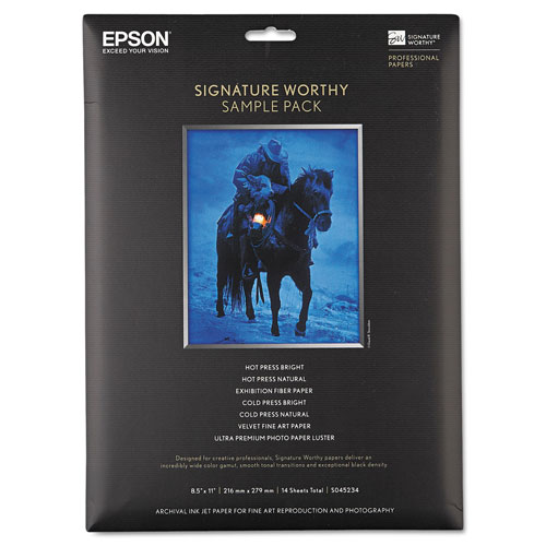 Epson Signature Worthy Paper Sample Pack, 8.5 x 11, Assorted White, 14/Pack