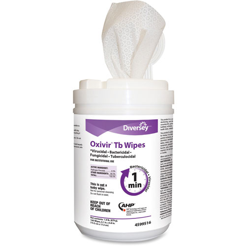 Diversey Disinfectant Wipes, 6" x 7", 160 Wipes, White