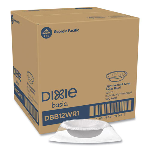 Dixie Everyday Disposable Dinnerware, Individually Wrapped, Bowl, 12 oz, White, 500/Carton