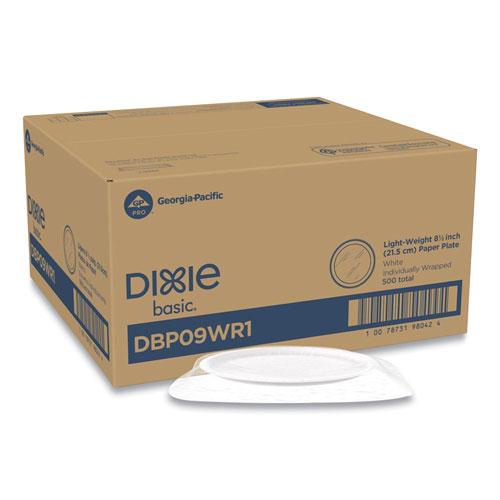 Dixie White Paper Plates, 8.5" Diameter, Individually Wrapped, White, 500/Carton