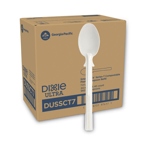 Dixie SmartStock Tri-Tower Dispensing System Cutlery, Teaspoons, Natural, 40/Pack, 24 Packs/Carton