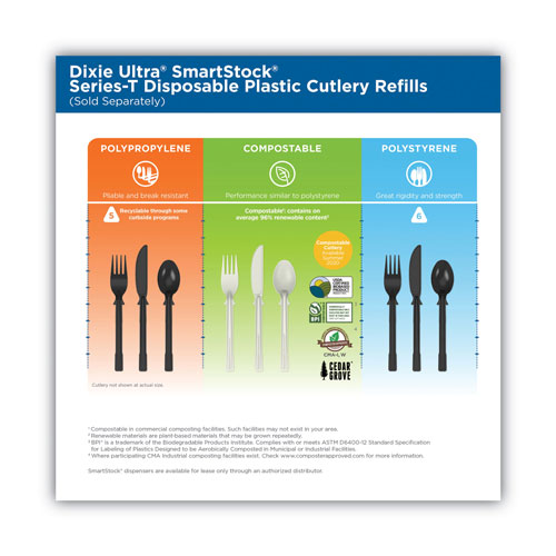 Dixie SmartStock Tri-Tower Dispensing System Cutlery, Teaspoons, Natural, 40/Pack, 24 Packs/Carton