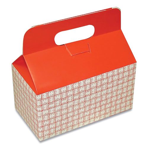 Dixie Take-Out Barn One-Piece Paperboard Food Box, Basket-Weave Plaid Theme, 9.5 x 5 x 5, Red/White, 125/Carton