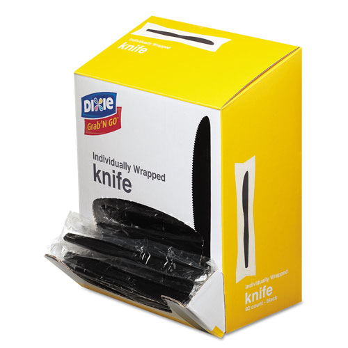 Dixie Grab’N Go Wrapped Cutlery, Knives, Black, 90/Box