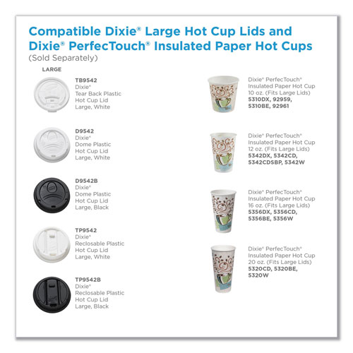 Dixie Reclosable Lids for 12 & 16oz Hot Cups, White, 100 Lids/Pack, 10 Packs/Carton