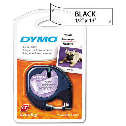 Dymo LetraTag Plastic Label Tape Cassette, 0.5" x 13 ft, Clear