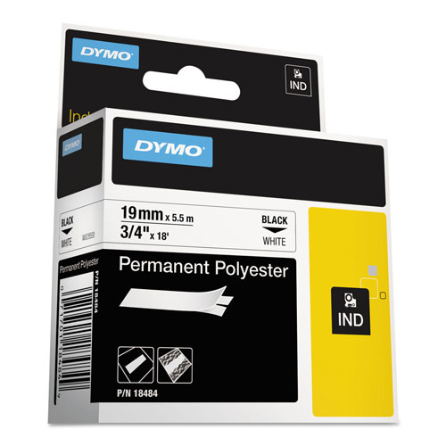 Dymo Rhino Permanent Poly Industrial Label Tape, 0.75" x 18 ft, White/Black Print