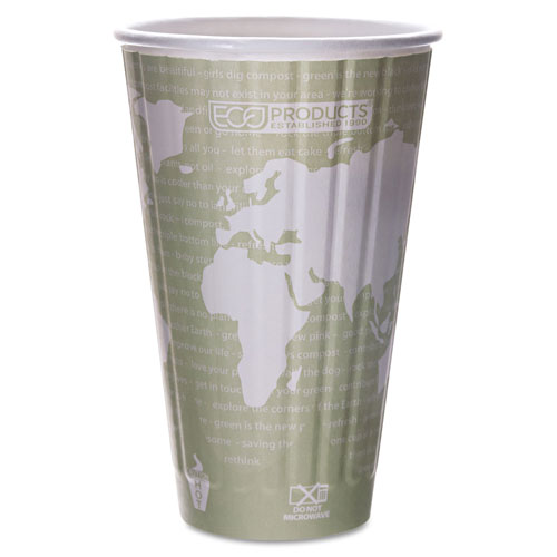 Eco-Products World Art Renewable and Compostable Insulated Hot Cups, PLA, 16 oz, 40/Packs, 15 Packs/Carton