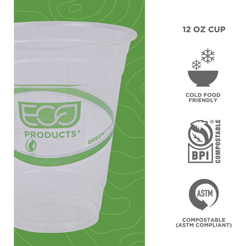 Eco-Products GreenStripe Cold Cups - 12 fl oz - 1000 / Carton - Clear, Green - Polylactic Acid (PLA), Plastic - Cold Drink