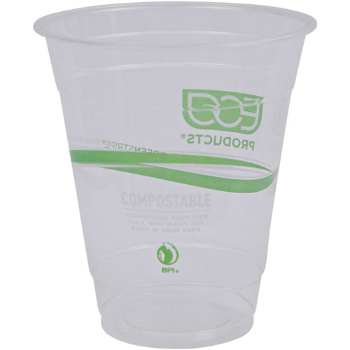 Eco-Products GreenStripe Cold Cups - 12 fl oz - 1000 / Carton - Clear, Green - Polylactic Acid (PLA), Plastic - Cold Drink