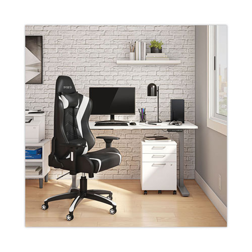 Emerge Vartan Bonded Leather Gaming Chair, Supports Up to 275 lbs, White/Black Seat, White/Black Back, Black Base