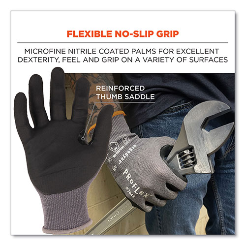Ergodyne ProFlex 7043 ANSI A4 Nitrile Coated CR Gloves, Gray, Medium, 12 Pairs