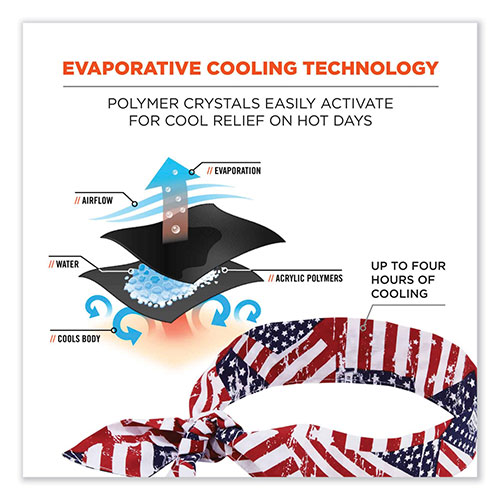 Ergodyne Chill-Its 6700 Cooling Bandana Polymer Tie Headband, One Size Fits Most, Stars and Stripes