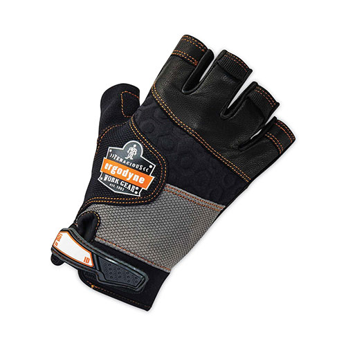 Ergodyne ProFlex 901 Half-Finger Leather Impact Gloves, Black, Medium, Pair