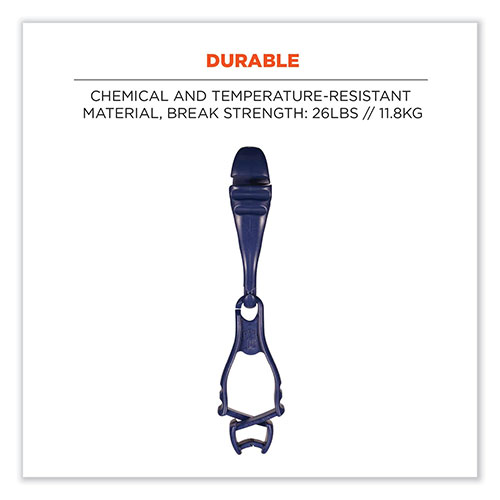 Ergodyne Squids 3400MD Metal Detectable Dual Clip Glove Clip Holder, 1x1x6.5, Acetal Copolymer, Deep Blue