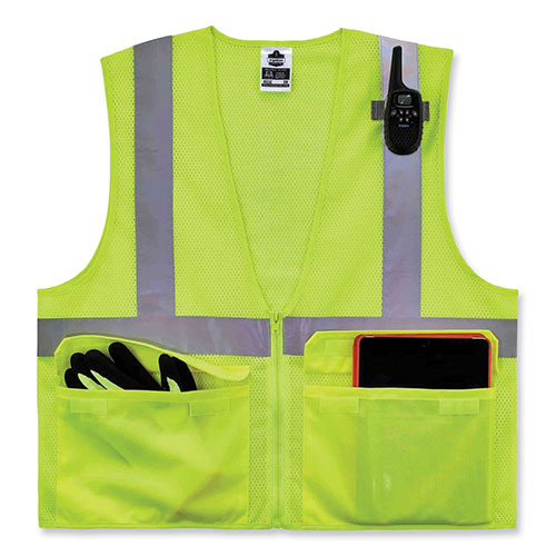 Ergodyne GloWear 8220Z Class 2 Standard Mesh Zipper Vest, Polyester, 2X-Large/3X-Large, Lime