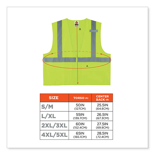 Ergodyne GloWear 8225Z Class 2 Standard Solid Vest, Polyester, Lime, Small/Medium