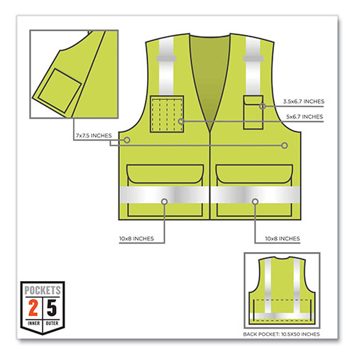 Ergodyne GloWear 8250Z Class 2 Surveyors Zipper Vest, Polyester, 2X-Large/3X-Large, Lime