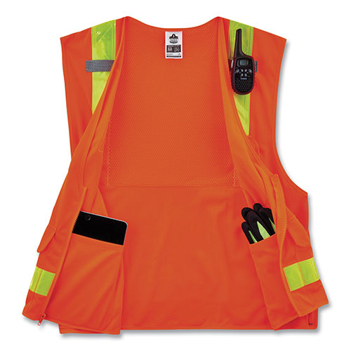 Ergodyne GloWear 8250ZHG Class 2 Hi-Gloss Surveyors Zipper Vest, Polyester, Small/Medium, Orange