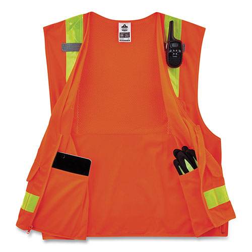 Ergodyne GloWear 8250ZHG Class 2 Hi-Gloss Surveyors Zipper Vest, Polyester, 2X-Large/3X-Large, Orange