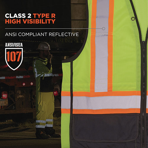 Ergodyne GloWear 8251HDZ Class 2 Two-Tone Hi-Vis Safety Vest, 2X-Large to 3X-Large, Lime