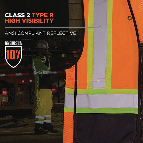 Ergodyne GloWear 8251HDZ Class 2 Two-Tone Hi-Vis Safety Vest, 2X-Large to 3X-Large, Orange