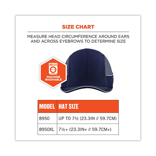 Ergodyne Skullerz 8950XL XL Bump Cap Hat, Short Brim, Navy