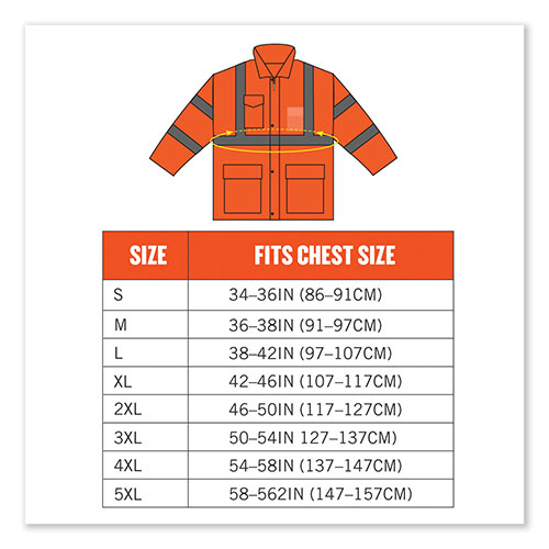 Ergodyne GloWear 8365 Class 3 Hi-Vis Rain Jacket, Polyester, 5X-Large, Orange