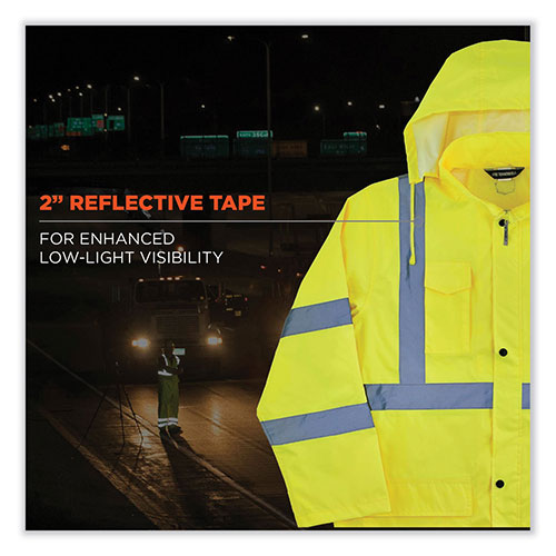 Ergodyne GloWear 8366 Class 3 Lightweight Hi-Vis Rain Jacket, Polyester, 2X-Large, Lime