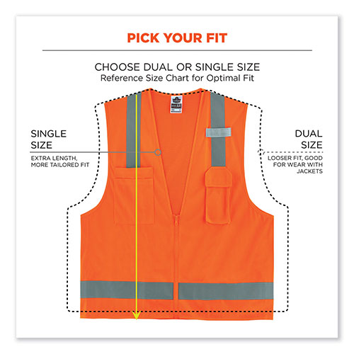 Ergodyne GloWear 8249Z-S Single Size Class 2 Economy Surveyors Zipper Vest, Polyester, Large, Orange