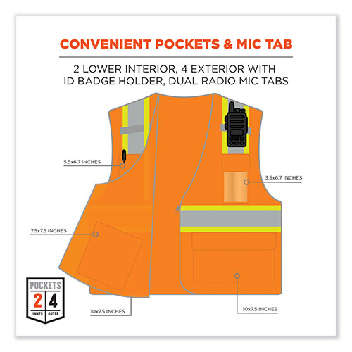 Ergodyne GloWear 8246Z-S Single Size Class 2 Two-Tone Mesh Vest, Polyester, 3X-Large, Orange