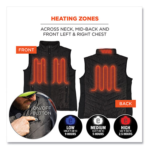 Ergodyne N-Ferno 6495 Rechargeable Heated Vest with Battery Power Bank, Fleece/Polyester, 2X-Large, Black