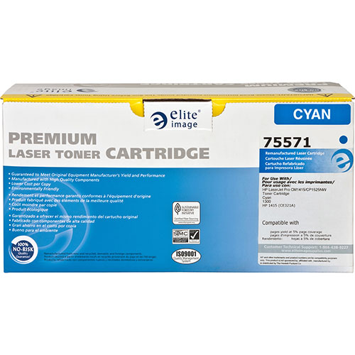Elite Image Remanufactured Toner Cartridge, Alternative for HP 128A (CE321A), Laser, 1300 Pages, Cyan, 1 Each