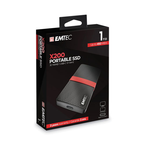 Emtec® X200 Power Plus External Solid State Drive, 1 TB, USB 3.1, Black