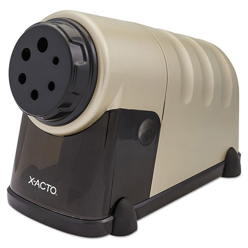 X-Acto Model 1606 Mighty Pro Electric Pencil Sharpener, AC-Powered, 4" x 8" x 7.5", Black/Gold/Smoke