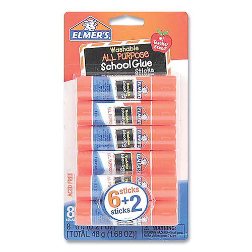Elmer's Washable School Glue Sticks, 0.21 oz, Applies and Dries Clear, 8/Pack