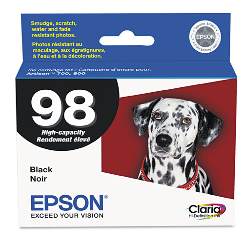 Epson T098120S (98) Claria High Yield Ink, 450 Page-Yield, Black
