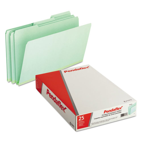 Pendaflex Pressboard Expanding File Folders, 1/3-Cut Tabs, Legal Size, Green, 25/Box