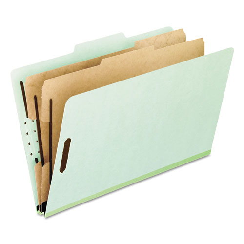 Pendaflex Four-, Six-, and Eight-Section Pressboard Classification Folders, 2 Dividers, Embedded Fasteners, Letter Size, Green, 10/Box