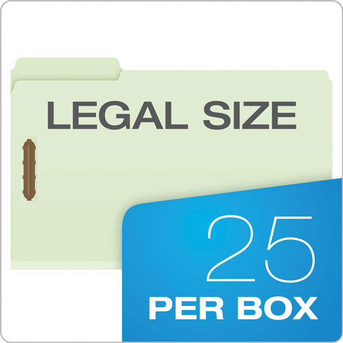 Pendaflex Heavy-Duty Pressboard Folders w/ Embossed Fasteners, Legal Size, Green, 25/Box